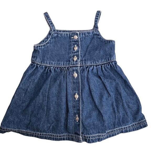 VTG Oshkosh B'Gosh Baby Denim Dress With Embroidered Flowers Butterfly - N4 - Picture 7 of 8